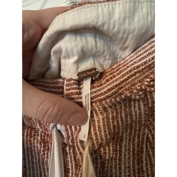 Free People Caraway Light At Sunrise Pants Brown Striped Belted Pants Size 2 - Picture 6 of 8